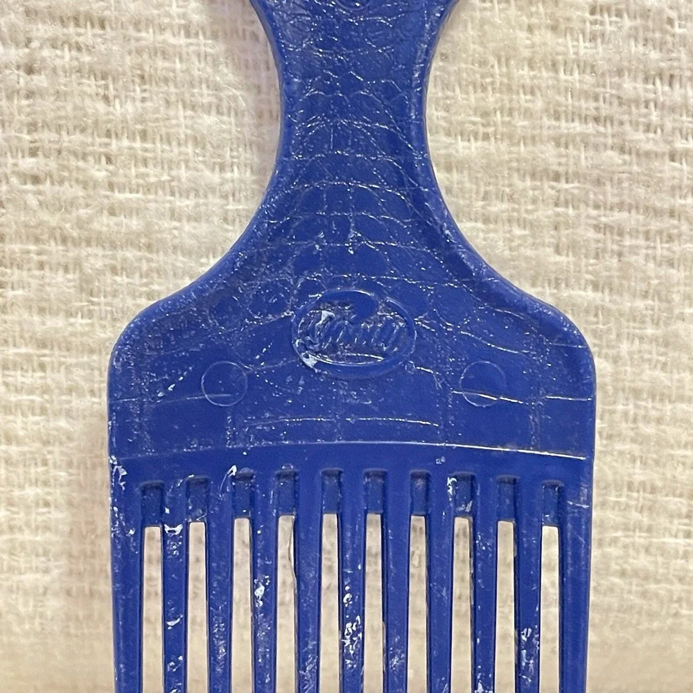 Vintage Used Goody Large Blue Lift Hair Pick Faux Croc Snake Skin Leather